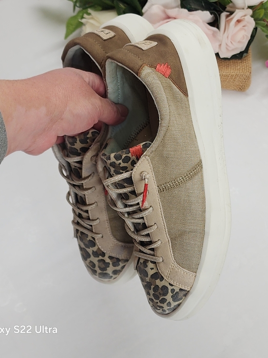 Hey Dude Beige Leopard Print Lace-Up Sneakers with Red Tabs - Picture 3 of 6